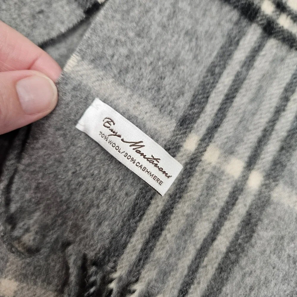 Enzo Mantovani Scarf Unisex OS Grey Plaid Wool Cashmere Blend Fringe Soft Winter